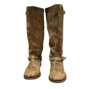 Mix Mooz embroidered all leather tall round toe inside zip wood heel boots Sz10